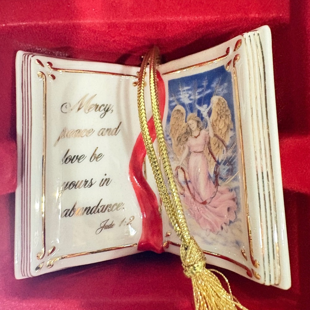 Lenox Porcelain Holy Bible Angel Ornament Jude 1:2 Scripture Gold Trim Boxed